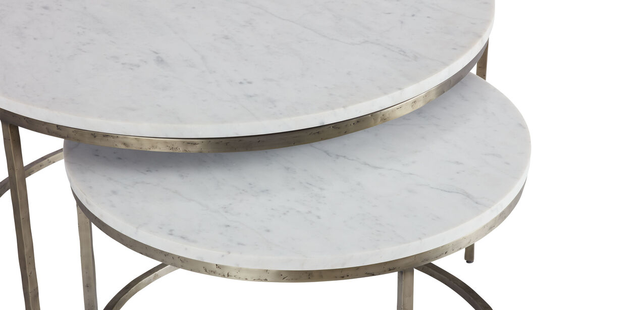 Marble Coffee Table Round Nest - Modern Round Nesting Marble Metal Legs