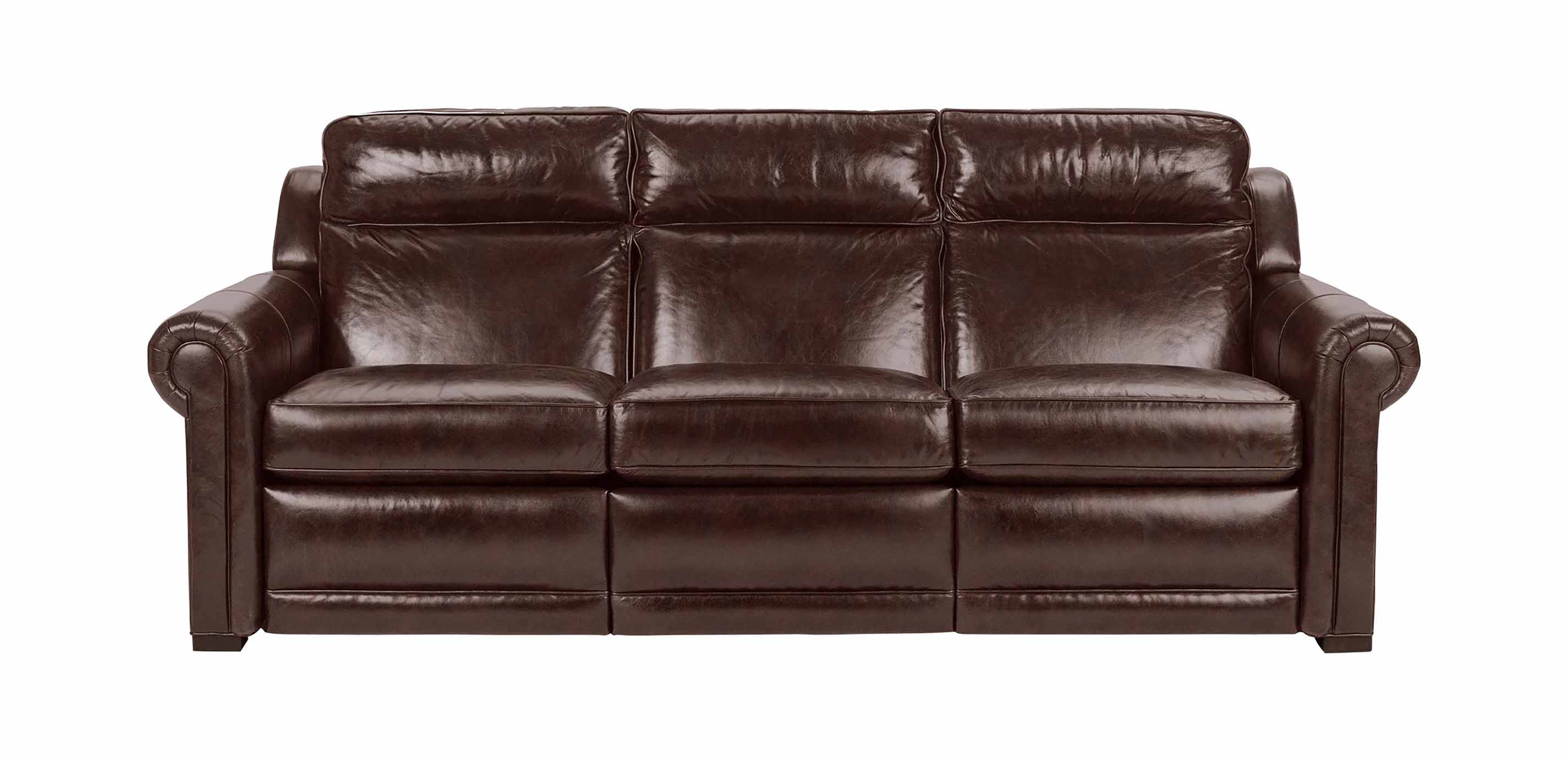 johnston roll-arm leather incliner sofa