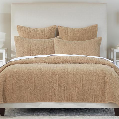 Garment-Dyed Velvet Quilted Coverlet Set, Tan Product Thumbnail